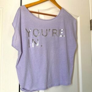 New Balance And Heidi Klum Lavender Oversized Tee with Silver Text
